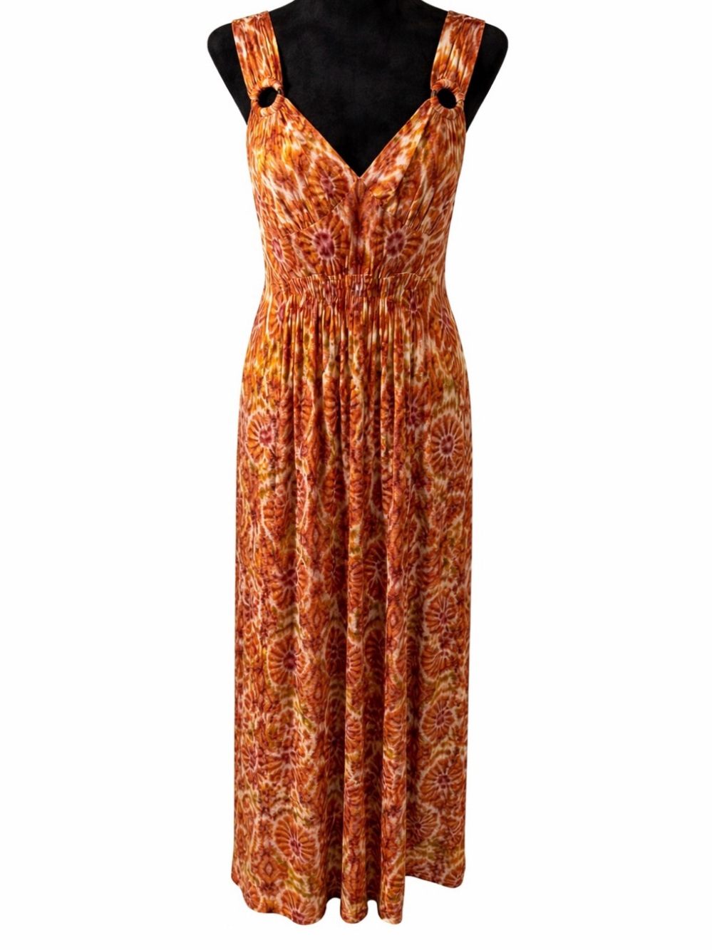 Tiana B. Orange Medallion Print V-Neck Sleeveless Boho Maxi Dress  L